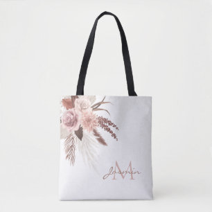 Boho Pink Pampas Grass Getrocknete Blume Monogramm