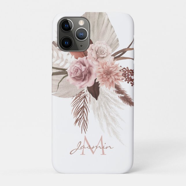 Boho Pink Pampas Grass Getrocknete Blume Monogramm Case-Mate iPhone Hülle (Rückseite)