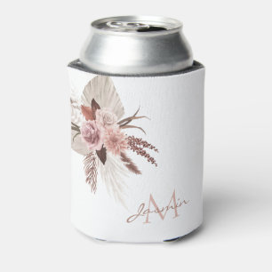 Boho Pink Pampas Grass Getrocknete Blume Monogramm Dosenkühler