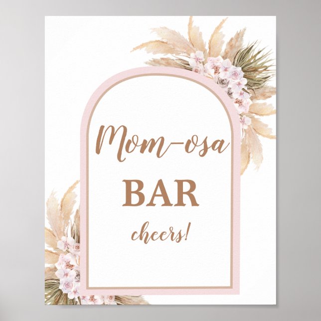 Boho Pink Pampas Grass Momosa Bar Poster (Vorne)