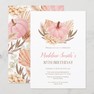 Boho Pink Pampas Grass Pumpkin Birthday Einladung