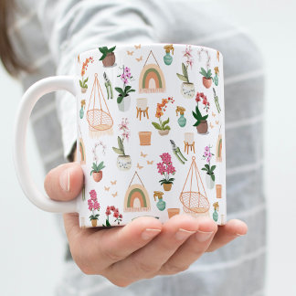 Boho Pink & Peach Orchid Blumenmuster Tasse