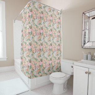 Boho Pink Peach White Floral Eukalyptus Trendy Duschvorhang