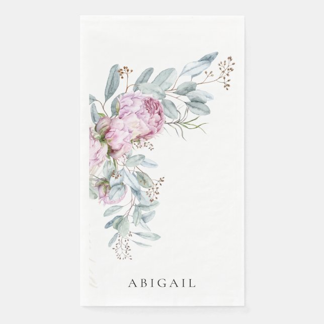Boho Pink Peonies Personalisiertes Brautparty Serviette (Vorderseite)