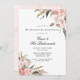 Boho Pink Peony Bridesmaids Luncheon Invites