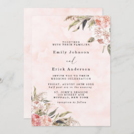 Boho Pink Peony Pampas Grass Wedding Einladung