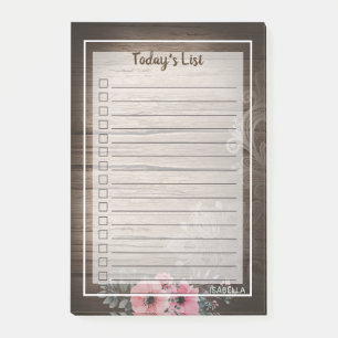Boho Pink Primrose Wetterholz-Liste Post-it Klebezettel