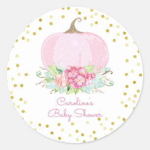 Boho Pink Pumpkin Gold Dots Baby Girl Dusche Runder Aufkleber