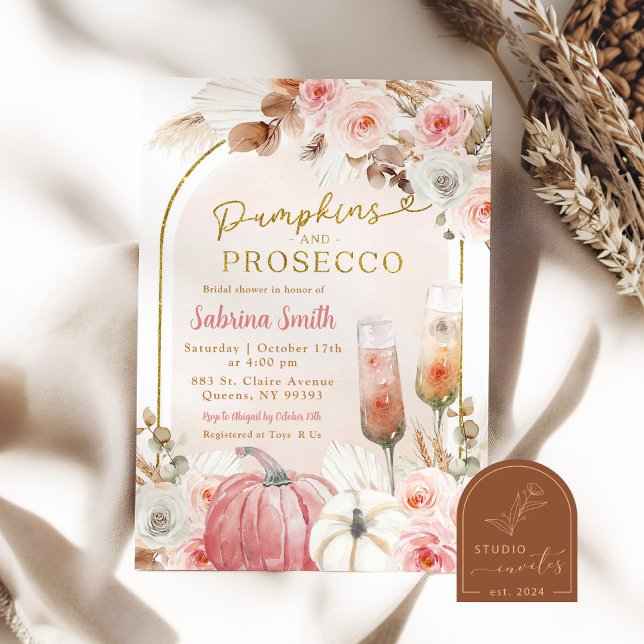 Boho Pink Pumpkin und Prosecco Brautparty Einladung (Von Creator hochgeladen)