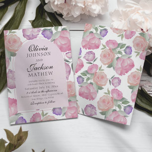 Boho Pink & Purple Floral Watercolor Hochzeit Einladung