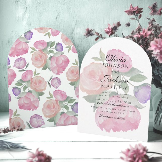 Boho Pink & Purple Watercolor Floral Wedding  Einladung (Von Creator hochgeladen)