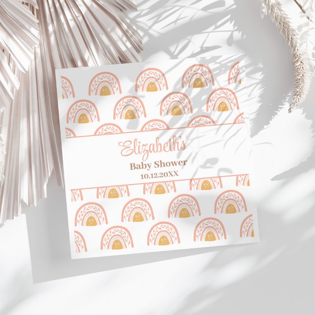 Boho Pink Rainbow Baby Dusche Napkins Serviette (Boho Pink Rainbow Baby Shower Napkins on a sunny white table.)