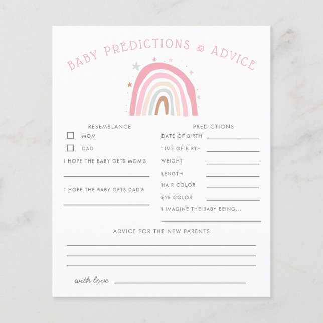 Boho Pink Rainbow Baby Predictions & Advice Card (Vorderseite)
