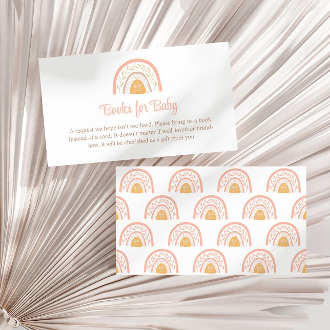 Boho Pink Rainbow Books für Babyverpackungskarten Begleitkarte (Boho Pink Rainbow Books for Baby Enclosure Card on a sunny white dry palm leaf.)