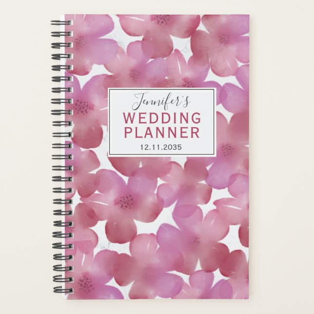 Boho Pink & Red Floral Muster Hochzeitsplaner Planer (Vorderseite)