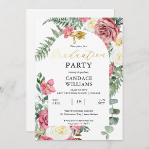 Boho Pink Roses   Orchids Floral Graduation Party Einladung