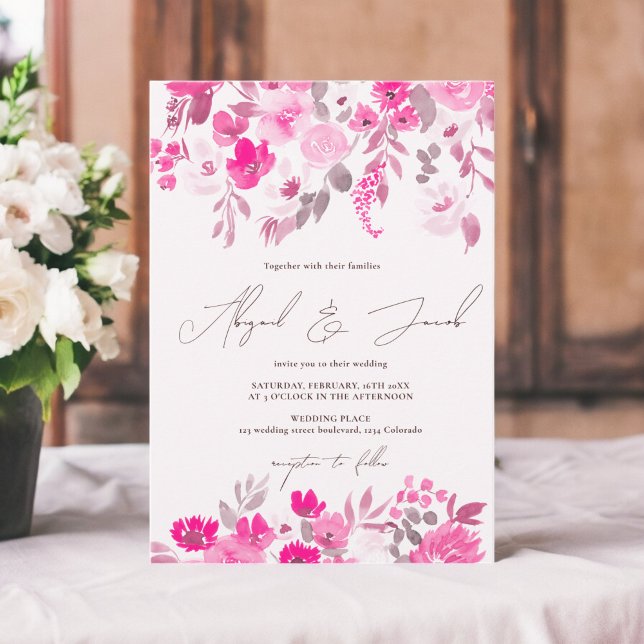 Boho pink rustikale handgemalte Blumenhochzeit Einladung (Boho pink rustic hand painted floral wedding invitation)