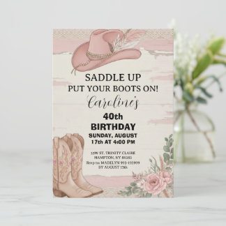 Boho Pink Rustikale Western-Cowgirl-Geburtstagsfei Einladung
