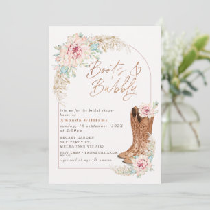 Boho Pink Stiefel und Bubbly Brautparty Einladung