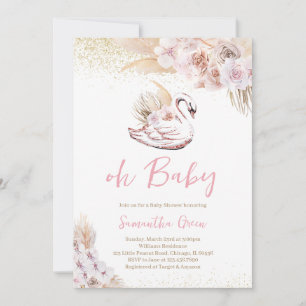Boho Pink Swan Baby Shower Einladung