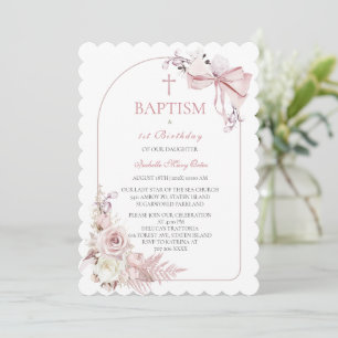 Boho Pink Taufe Mädchen Einladung Vorlage