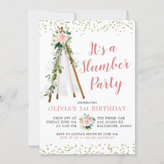 Boho Pink Teepee Slumber Party Geburtstag Einladun Einladung