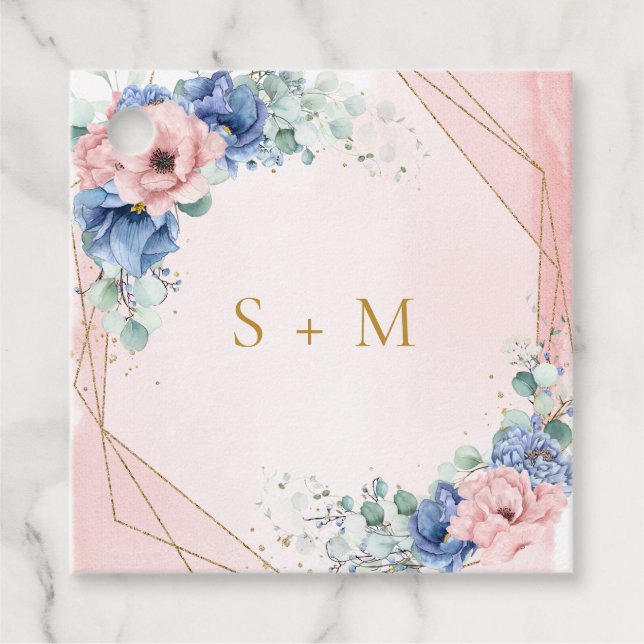 Boho pink und blau-blauer Eukalyptus favorisieren  Geschenkanhänger (Vorderseite)