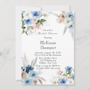 Boho Pink und Blue Peony Brautparty Einladung