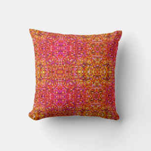 Boho Pink und Gelbes Quadrat Muster Kissen