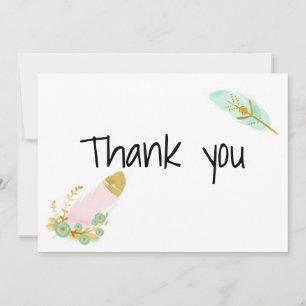 Boho Pink und Gold Feathers Dankeskarte