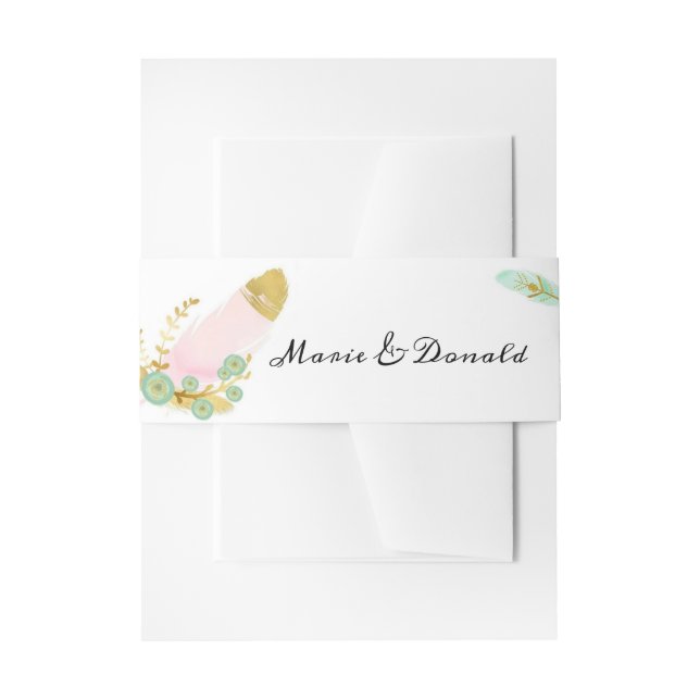 Boho Pink und Gold Feathers Einladungsbanderole (Vorderseite Beispiel)