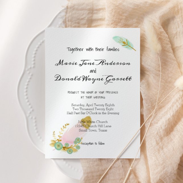 Boho Pink und Gold Feathers Probe Dinner (Von Creator hochgeladen)