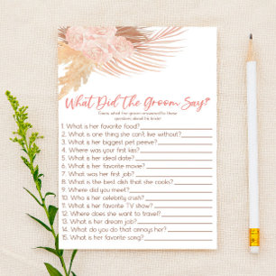 Boho Pink, was der Groom sagt, Brautparty-Spiel Briefpapier