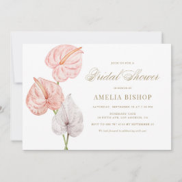 Boho Pink Watercolor Anthuriums Gold Brautparty Einladung