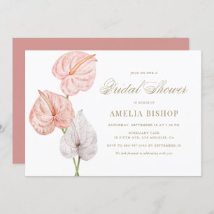 Boho Pink Watercolor Anthuriums Gold Brautparty Einladung