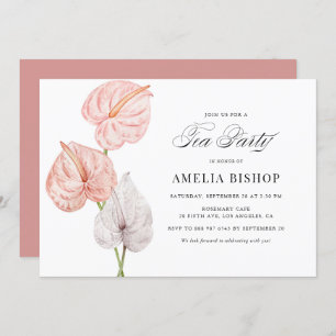 Boho Pink Watercolor Anthuriums Teezeremonie Party Einladung