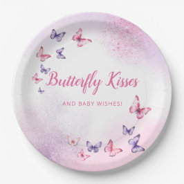 Boho Pink Watercolor Butterfly Babydusche Pappteller
