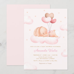 Boho Pink Watercolor Niedlich Balloon Girl Baby Du Einladung
