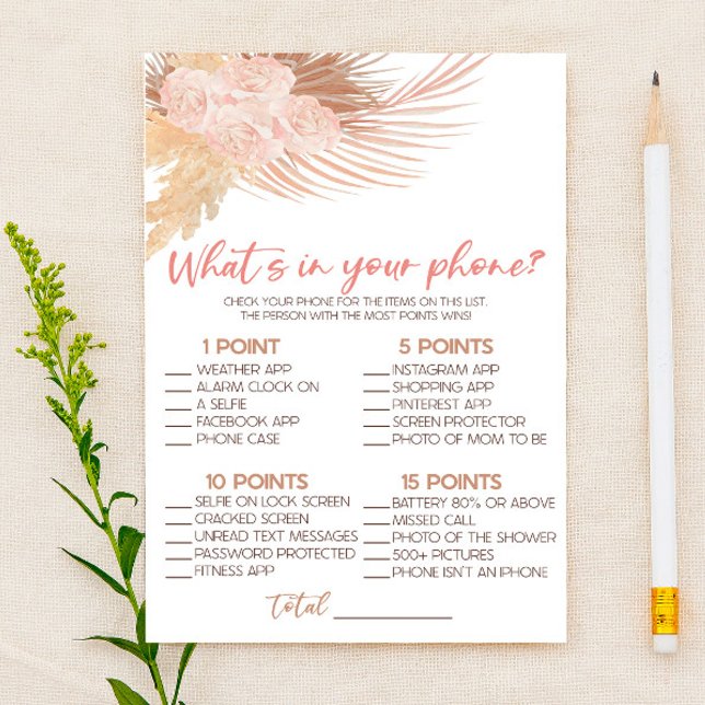 Boho Pink What's In Your Phone Baby Shower Game Briefpapier (Von Creator hochgeladen)