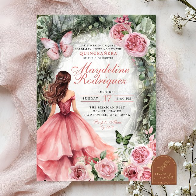 Boho Pink Whimsical Forest Quinceanera Einladung (Von Creator hochgeladen)