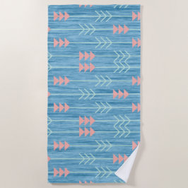 Boho Pink White Arrow Blue Hintergrund Strandtuch