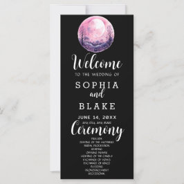 Boho Pink & White Full Moon Black Wedding Programm