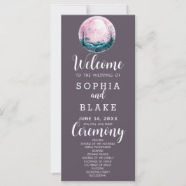 Boho Pink & White Full Moon Gray Wedding Programm