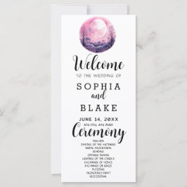 Boho Pink & White Full Moon White Wedding Programm