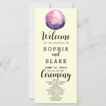 Boho Pink & White Full Moon Yellow Wedding Program