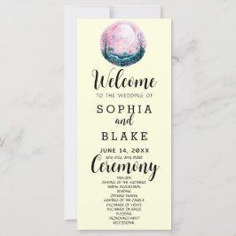 Boho Pink & White Full Moon Yellow Wedding Program