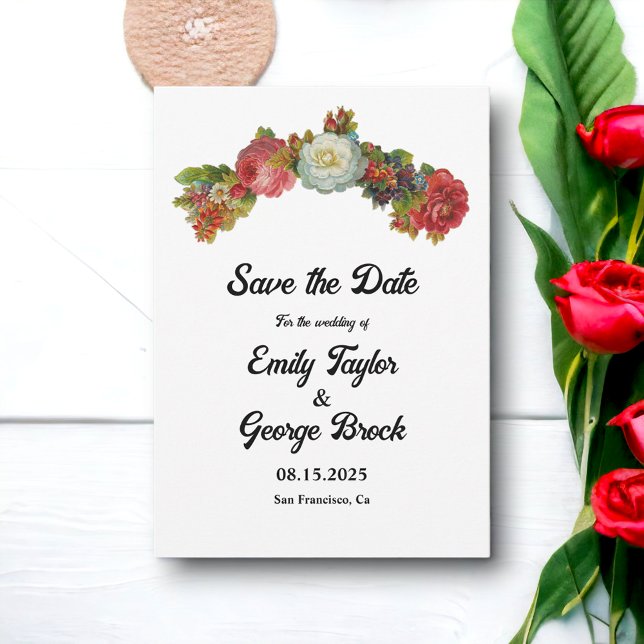 Boho Pink White Rote Rosen Floral Elegante Hochzei Save The Date (Von Creator hochgeladen)