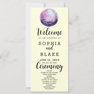 Boho Pink & White Vollmond Gelbe Hochzeitsprogramm