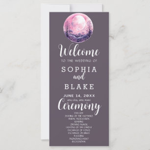 Boho Pink & White Vollmond Graue Hochzeitsprogramm