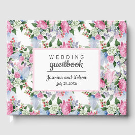 Boho Pink White Wedding Personalisierte Blume Gästebuch